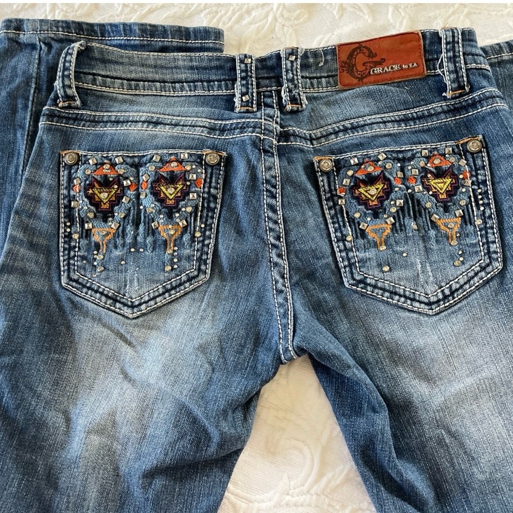 Grace in LA Jeans BackFlap Rhinestones Western Size 26 Embroidered Boot Cut